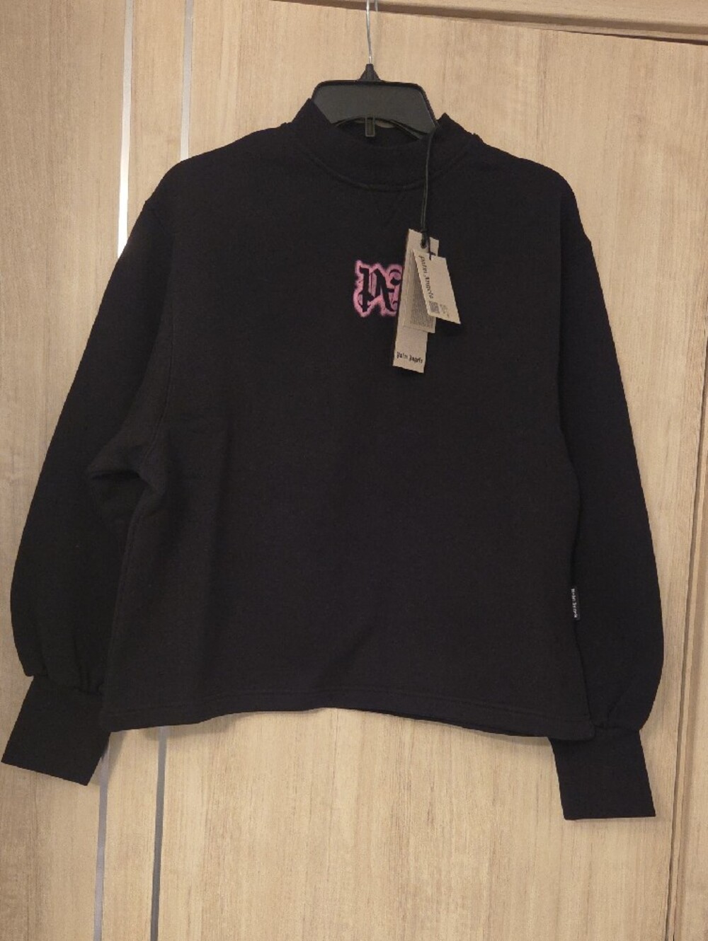 Palm Angels Black Mock Neck Sweatshirt with Pink Logo Size S Good For M - Picture 3 of 8